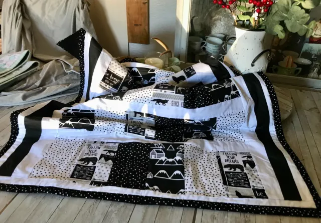 New Handmade Stunning and Inspiring Black and White 46x35 Baby Quilt
