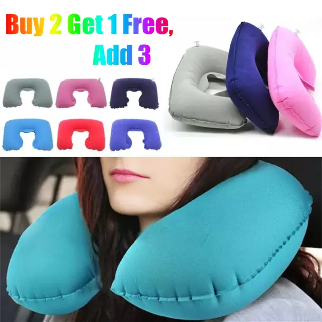 Inflatable Travel Neck Pillow Flight Rest Sleep Support Blow-Up Cushion Camping