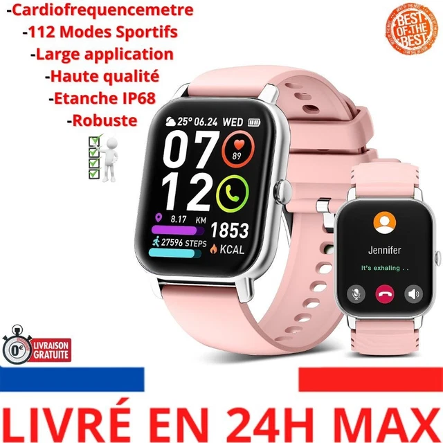 Montre Connectée Femmes Homme, Smartwatch Intelligente Montre Sport  Podomètre Moniteur de Sommeil Cardiofréquencemètre Montre Étanche pour iOS  Android 1,4 Pouces Bracelet Connecté