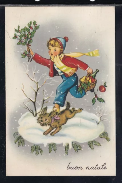 Cartolina Buon Natale Bambino Cagnolino Z950
