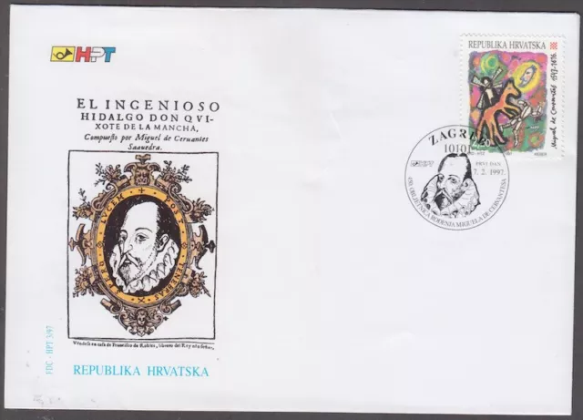 CROATIA Sc # 322 FDC - GRANDES EUROPEOS, MIGUEL DE CERVANTES