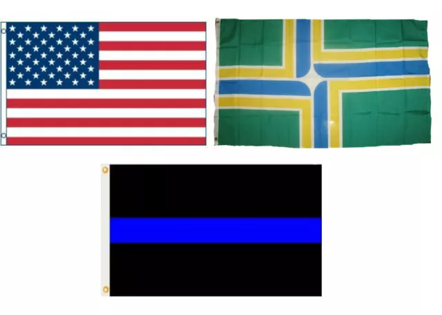 3x5 USA & Portland Oregon & Police Thin Blue Line Flag Wholesale Set 3'x5'