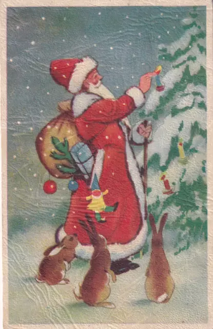 19??-Happy New Year-Vintage Art Nouveau-" Santa Claus "-Artist Signed Old Pc-003
