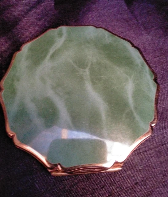 Vintage Stratton Powder Compact with Green Marble Effect on Lid Good Condition