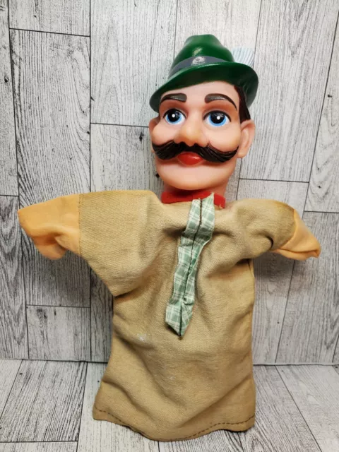 Vintage Rubber Head Cloth Body Man w Green Hat Hand Puppet 60's 70's Mr. Rogers