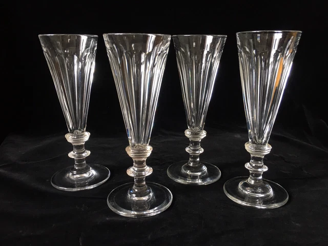 Baccarat Saint Louis 4 Flûtes À Champagne Cristal Soufflé Taillé XIXème