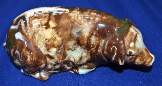 Bennington Pottery Laying Reclining Pig Coin Bank Brown Drip Glaze Antique RARE