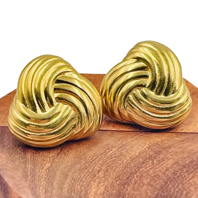 Vintage Monet Love Knot Earrings Gold Tone Twisted Textured Pierced Post 0.75"