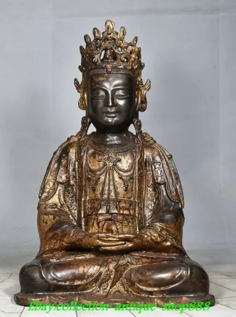 Old Chinese Bronze Gilt Seat Guanyin Kwan-Yin Bodhisattva Goddess Buddha Statue