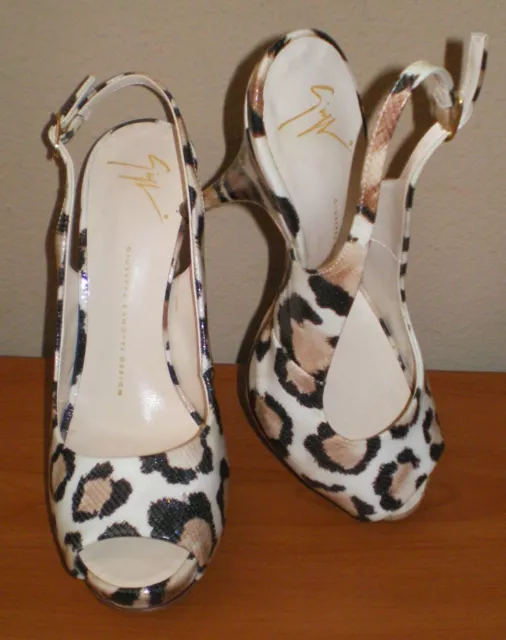 GUISEPPE ZANOTTI Leopard & Red Platform Peep Toe Slingback Heels sz 39 * 8  8.5 3