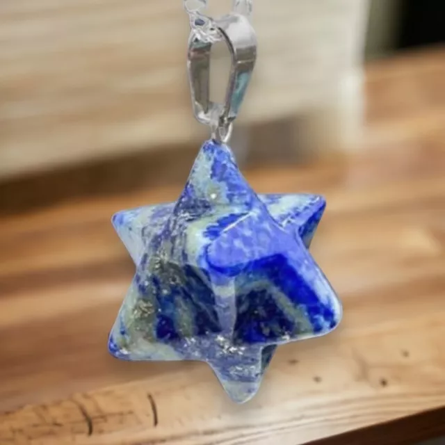 Merkaba Gemstone Pendant 8 Point Star Lapis Lazuli Amethyst Aventurine Tiger Eye