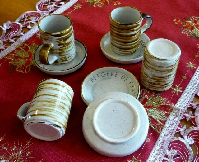 Lot De 4 Tasses A Cafe A Moka Publicitaires Bergere De France Frenh Cups Vintage
