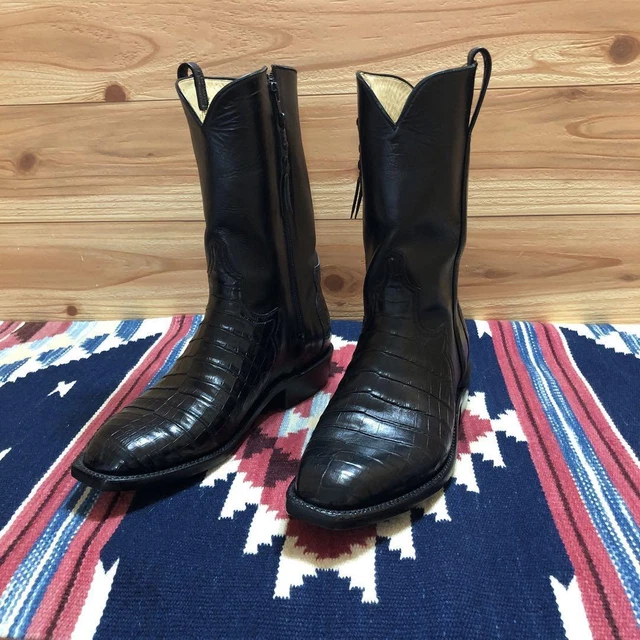 LUCCHESE BLACK LEATHER Zip Closure Western Boots Classics Men's Size 8