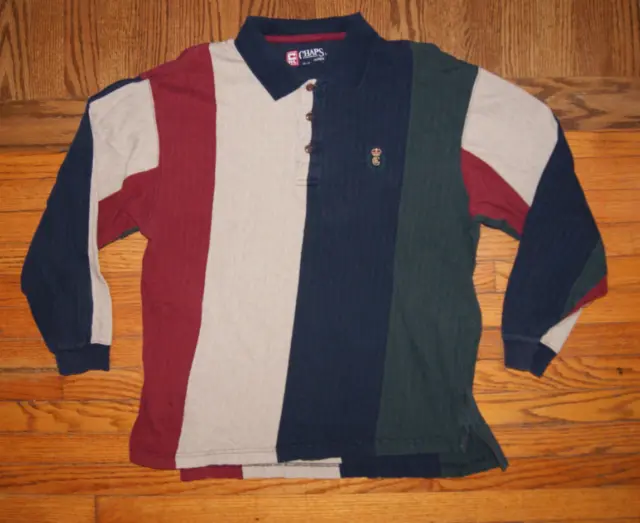 Vtg 90s Chaps Ralph Lauren Colorblock Rugby Polo Shirt Mens L Tan Blue Green Red