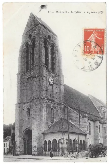 CRÉTEIL 94 L'Église CPA animée écrite à Mr & Mme M. Létard en 1912