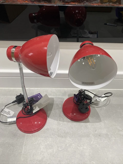 2 x Retro rote Schreibtischlampen flexible Bewegungsschalter Student Studium Leselicht