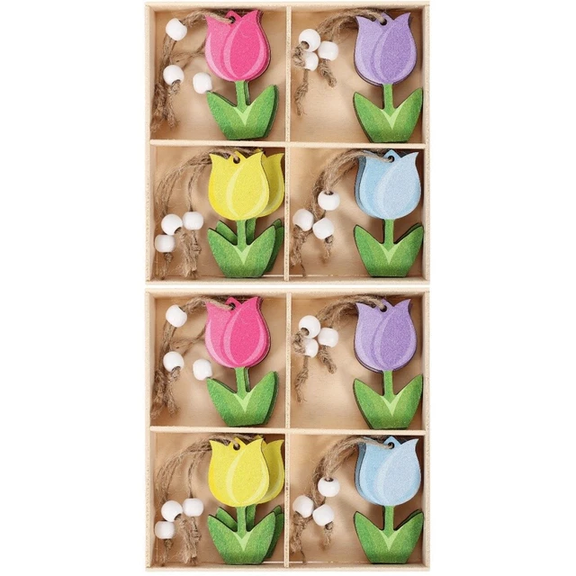 2 scatole legno ritagli di tulipani ciondolo piccola forma floreale ritagli in legno