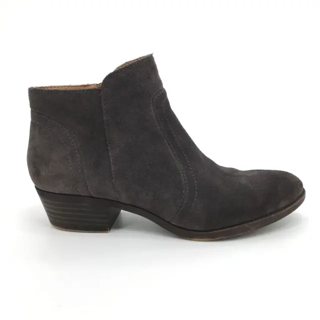 Lucky Brand Womens Ankle Boots Booties Gray Suede Low Heel Stacked Zip 6.5 M