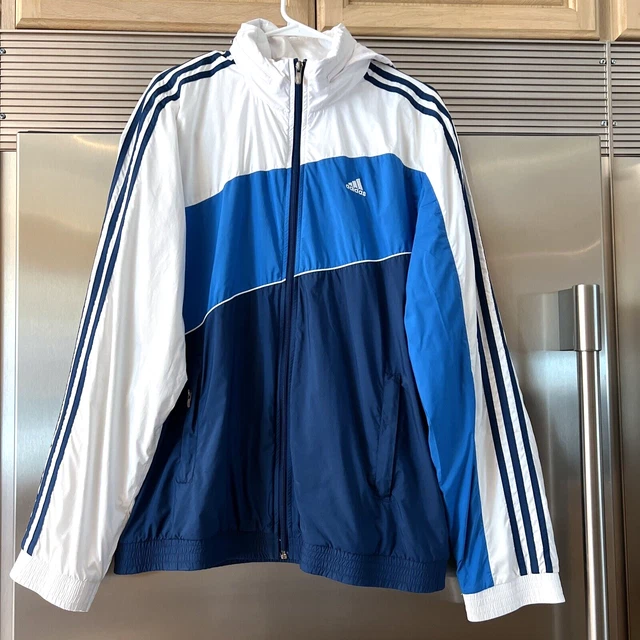 ADIDAS MENS WINDBREAKER JACKET HIDDEN HOOD TRICOLOR LIGHTWEIGHT NOT BULKY Sz M