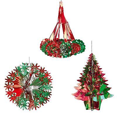 Decoraciones de techo de lámina verde/rojo de Navidad de 2 tonos - conjunto de candelabros bola de árbol