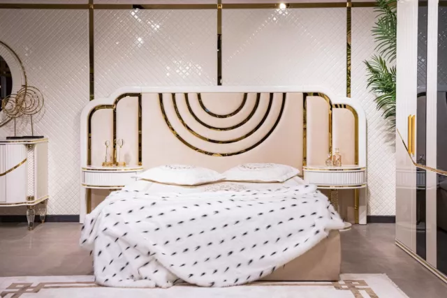 Moderne Chambre à Coucher Set Lit + 2x Nachttische Design Meuble 3 Parties Neu