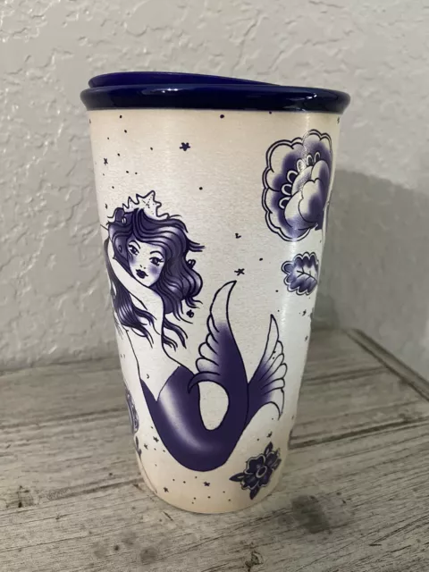 Starbucks Mermaid Siren Sailor Tattoo Ceramic Travel Tumbler Mug Cup 12oz W/ Lid