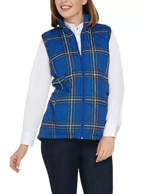 DENIM CO. Size S Quilted Plaid Vest with Fleece Lining ROYAL BLUE