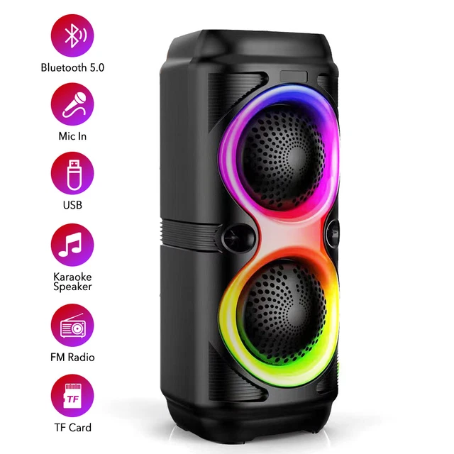 PORTABLE BLUETOOTH WIRELESS TWS Speaker Dual 4" Woofer Heavy Bass Sound ...