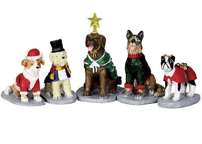 Lemax -Costumed Canines-Holiday Village Accent -Set Of 5 Decorative Dogs