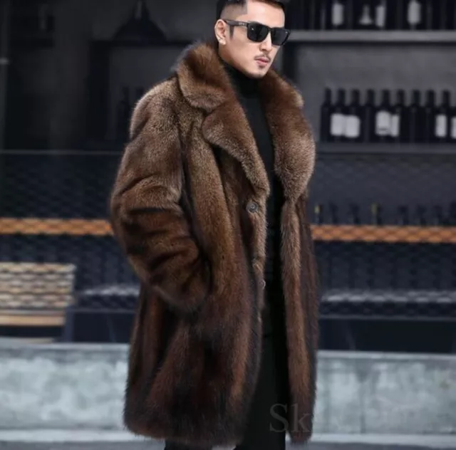 M-6XL Mens Mink Fur Furry Long Coat Overcoat Thicken Parka Winter Warm Jacket