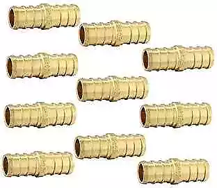 (Pack of 10)  Barb Crimp Pex 1/2-inch X 1/2-inch Coupler Brass Fittings, ASTM