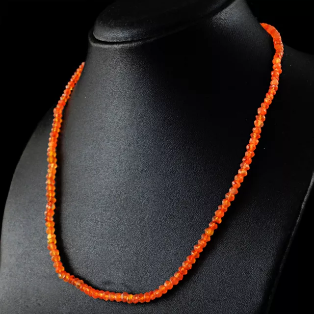 61.50 Cts Natural Untreated Orange Carnelian Round Faceted Beads Necklace (DG)