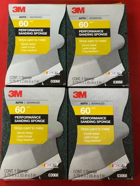 (4) 3M 03068 60 Grit Stage 1 Sanding Sponges Strips Paint Down To Metal