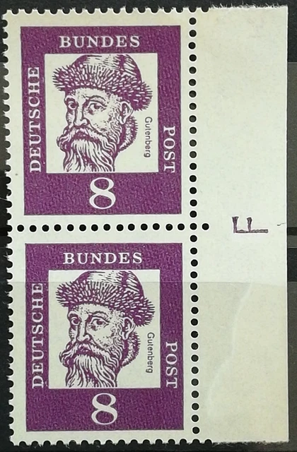 BUND BEDEUTENDE DEUTSCHE NR. 349 y ** SEITENRAND MIT "F" für Fluoreszenz