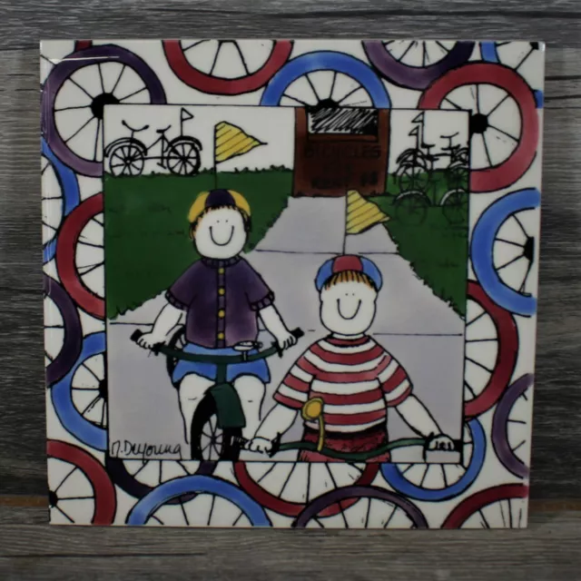 Nancy DeYoung H&R Johnson England biking  Couple Hanging Wall Tile 6” X 6”