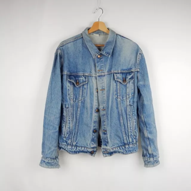 vintage veste en jean L XL denim jacket blue bleu 100% cotton classic 80s 90s