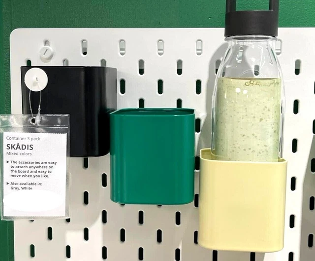 IKEA SKADIS STEEL Container Storage For Pegboard Set of 3 Black Green