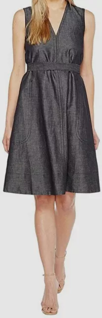 $239 Ellen Tracy Women's Gray Belted Sleeveless V-Neck Shift Fit Flare Dress 12