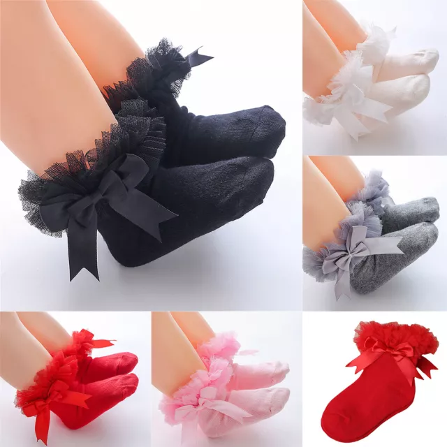 Newborn Baby Tutu Frilly Short Cotton Socks Bow Girls Infant Newborn Lace Cute