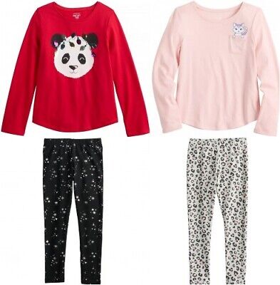 NEW 4pc Lot JUMPING BEANS Holiday Panda & Cheetah OUTFITS Shirts Leggings 4 NWT