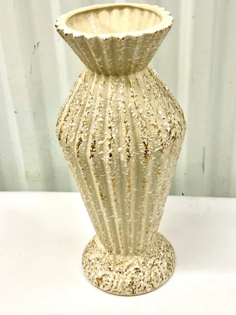 Mid Century Vintage Cream W/ Gold Flecks Ceramic Vase