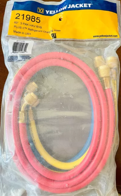 Yellow Jacket 21985 Manifold Hose Set,60 In,Red,Yellow,Blue