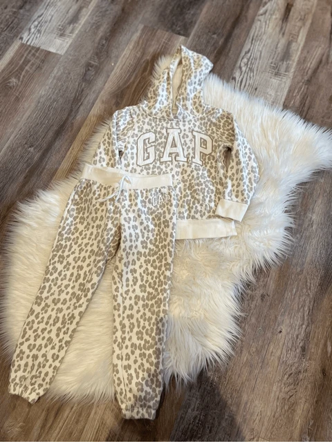 GAP kids white/tan leopard print jogging set 4/5 EUC