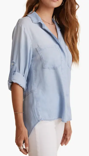 Bella Dahl L77112 Womens Light Blue Split Back Button Down Shirt Size M 2