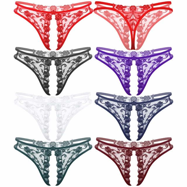 WOMEN SEXY LOW Rise Panties Seethrough Crotchless Tback Briefs