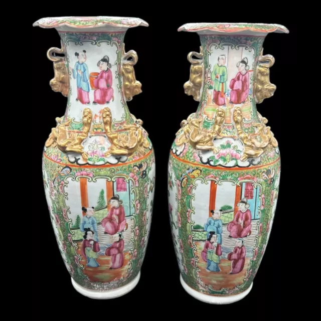 19th CENTURY CHINESE CANTONESE ROSE MEDALLION PAIR VASES *SHI-SHI & SALAMANDER*