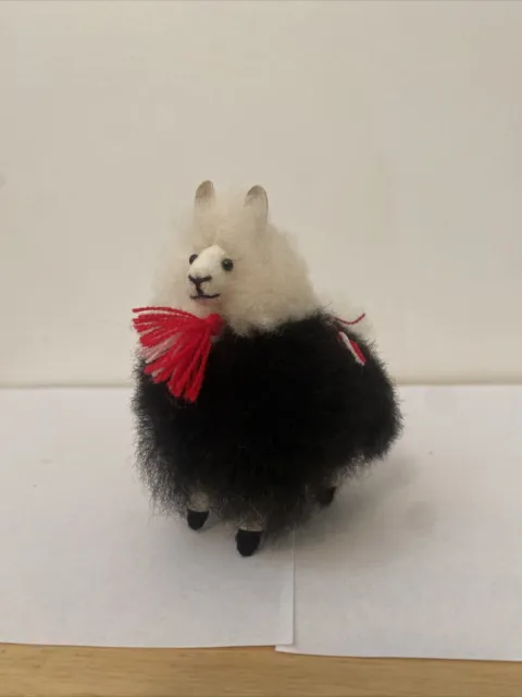 Alpaca Llama Handmade Toy Figurine Real Fur Wool Leather Vintage Souvenir Peru