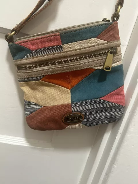 Fossil Multicolor Patchwork Suede Crossbody Bag Swingpack Purse Handbag