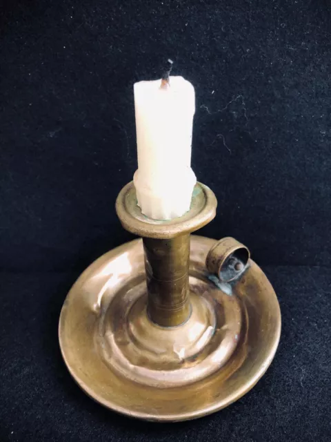 Primitive Antique Brass Hand crafted pushup candle holder with finger handle