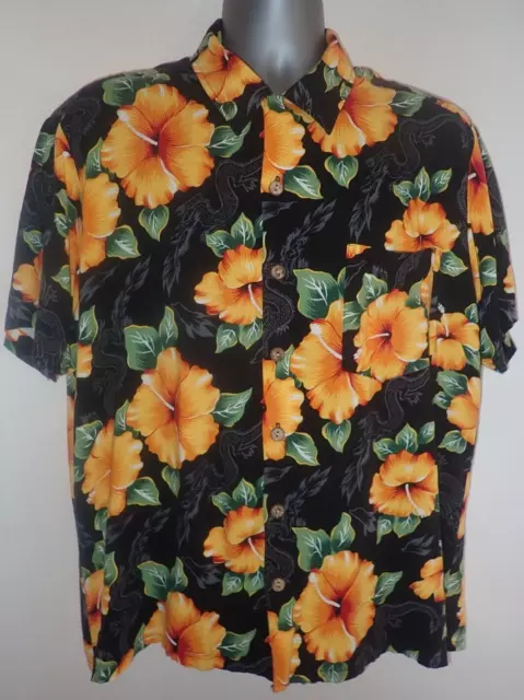 Kennington Hawaiian Shirt Mens L Tropical Aloha Cruise Floral Dragon